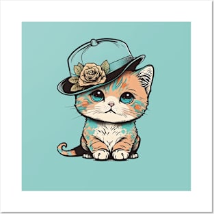 Cat Retro Wearing a Hat Posters and Art